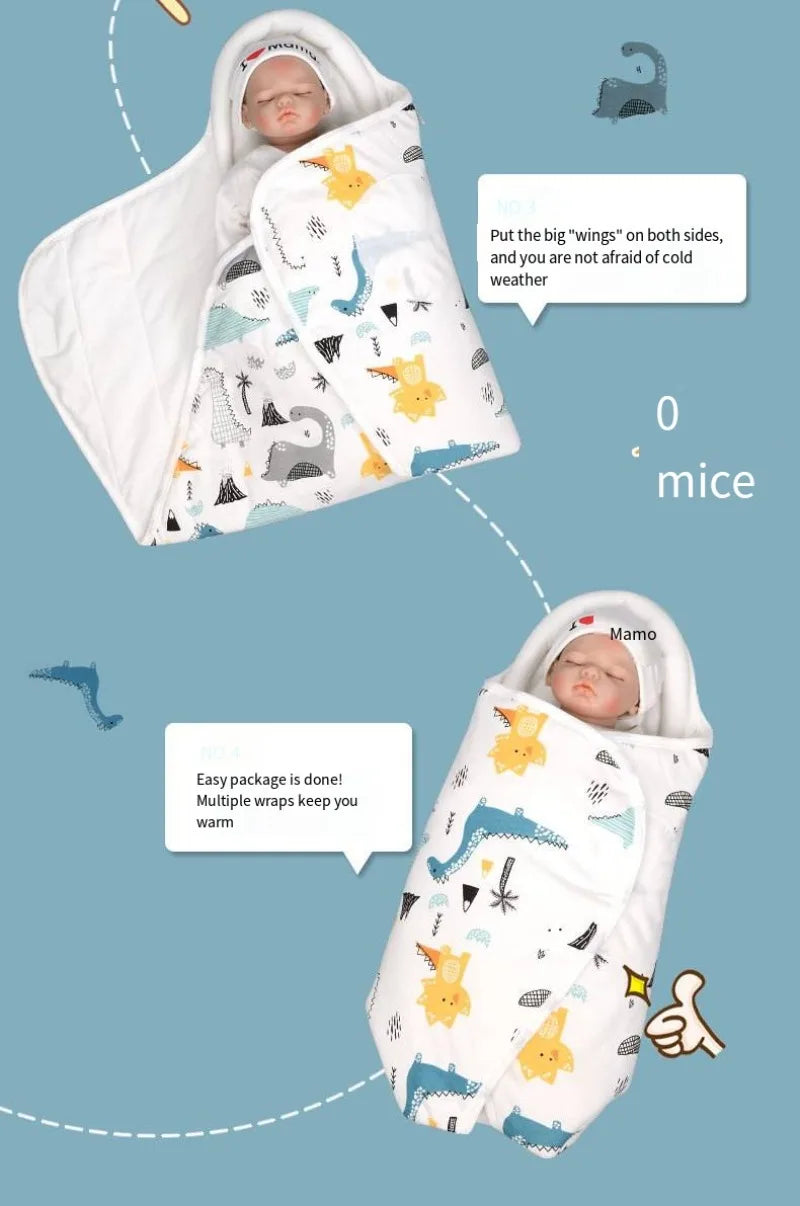 Newborn Baby Swaddle Wrap Adjustable Newborn Hat Set Anti-kick Swaddle Warm Soft BlanketSuitable for Babies Aged 0-3 Months