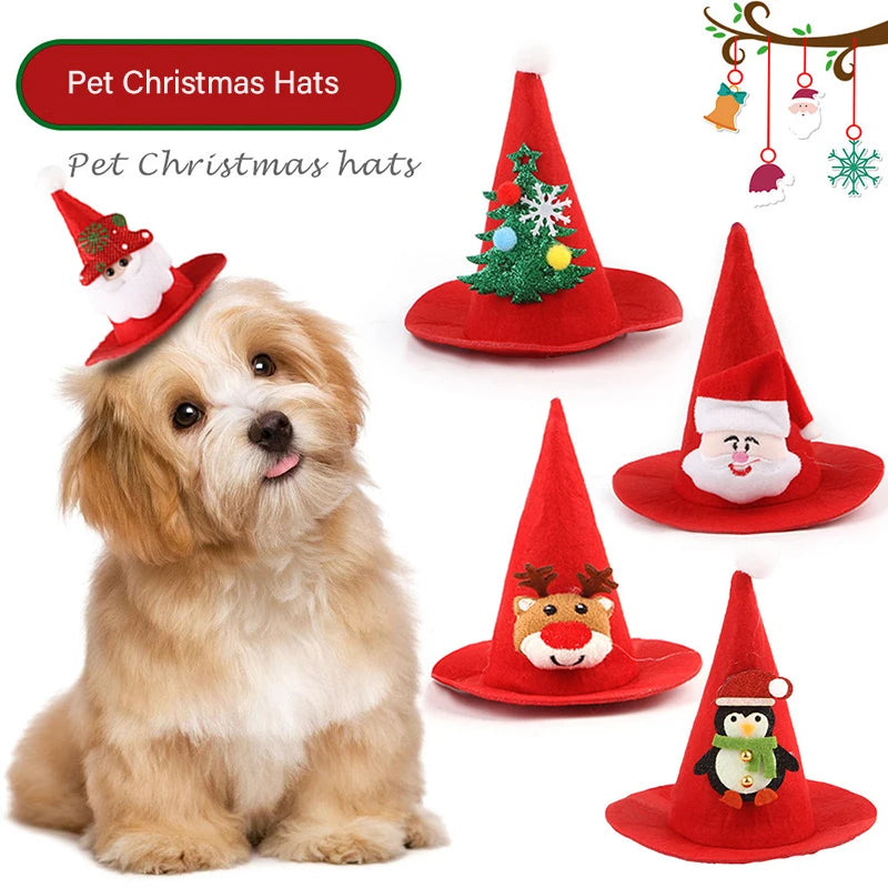 Pet Dog Cat Santa Hat Christmas Costume Accessories Small Dogs Cats Winter Warm for Holloween Holiday Christmas Party Photos