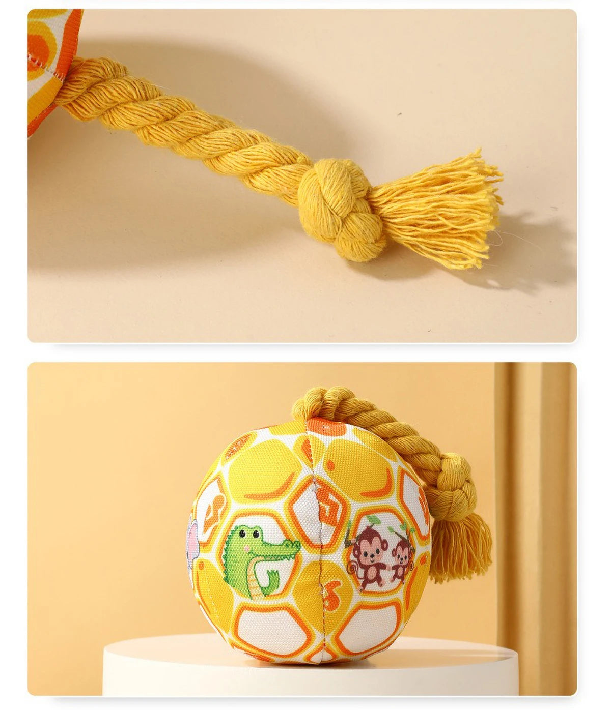 Pet Interactive Bell - ringing Plush Chew Ball for Dogs - with Rope Knot, PP Cotton Filling, Solve Boredom & Teethin