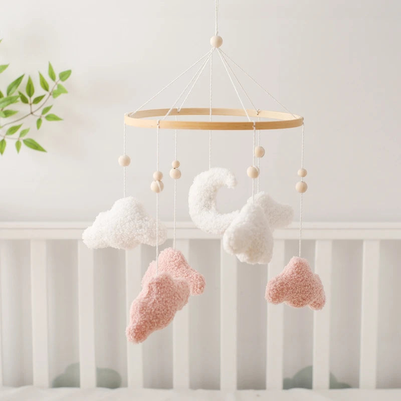 Baby Bed Bell Rattle Toy Lambhair Mobile Hanging Toy 0-12 Months Newborn Crib Mobile Cartoon Cloud Pendant Toy Carousel For Cots