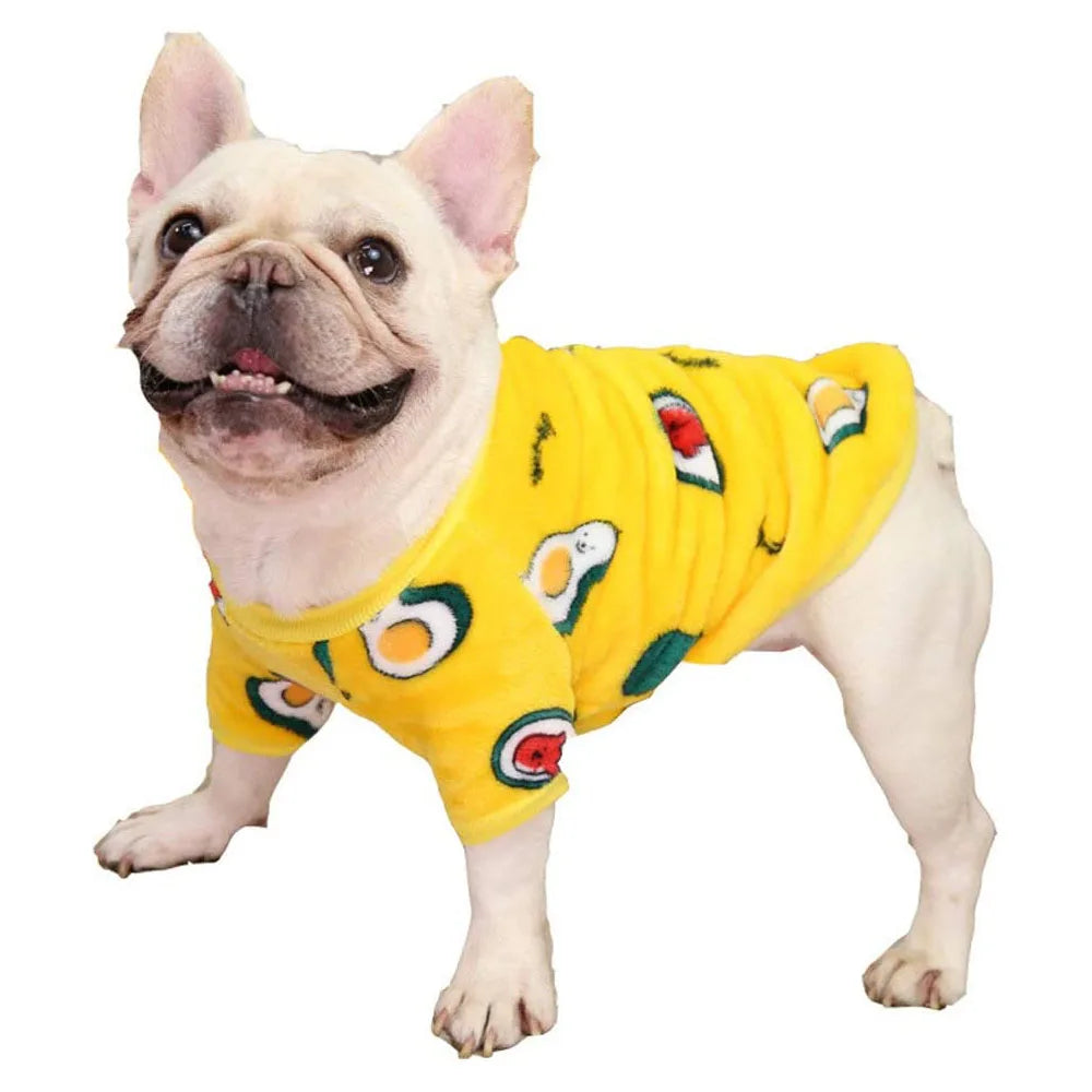 Warm Dog Clothes Cute Print Puppy Pet Clothing French Bulldog Hoodie Winter Dog Pajamas Sweater Coat for Small Medium Dogs Cats