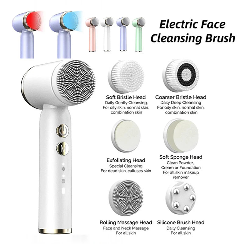 Six-In-One Cleansing Brush Face Wash Brush Clean Pores Exfoliating Silicone Facial Deep Pore Skin Care Scrub Cleanser Tool