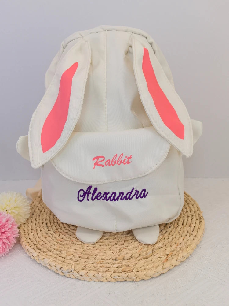 Personalized Custom name Embroidered Newborn letter Nursery Baby Rabbit Backpack School Children bag Gifts Bunny
