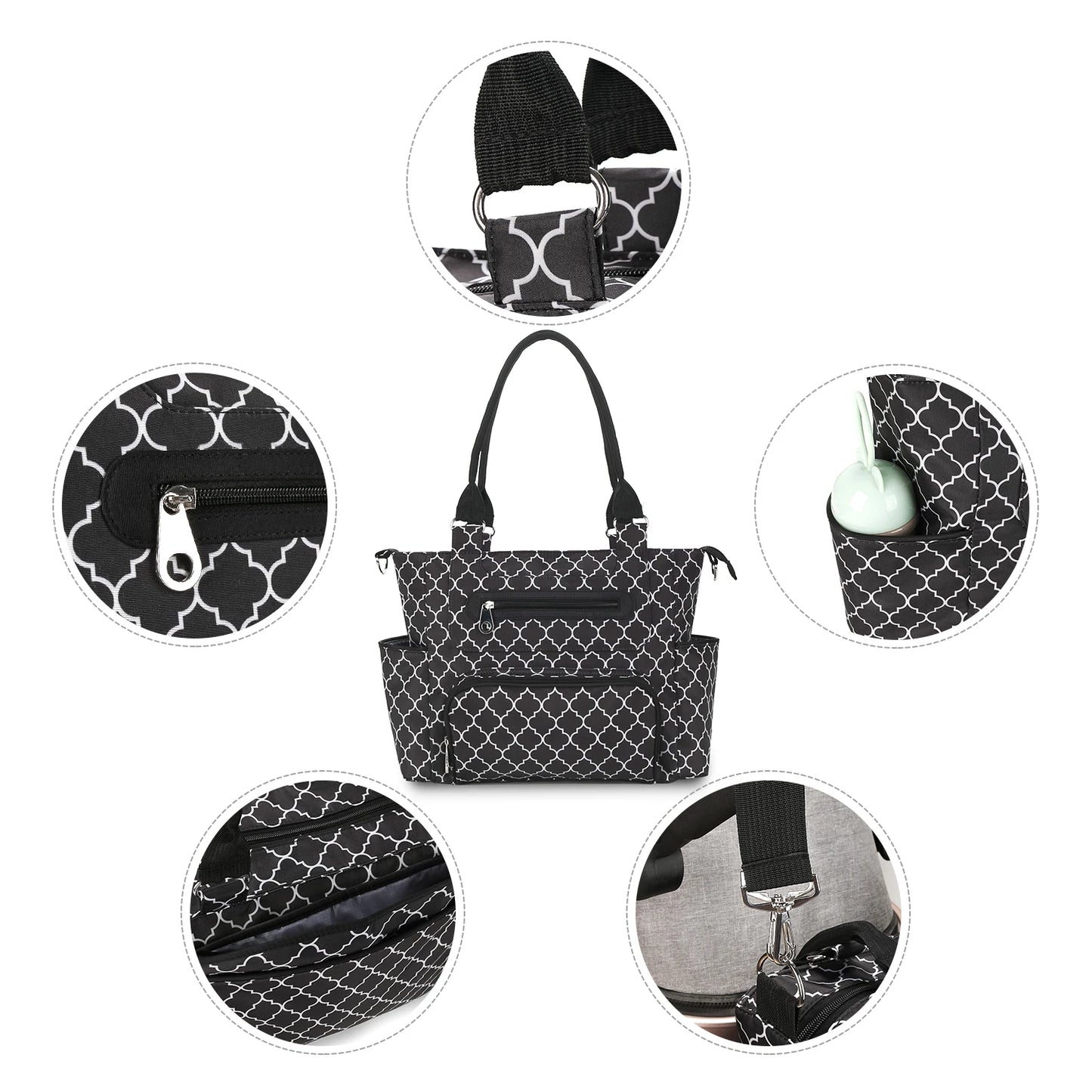7pcs Nappy Changing Bag Set,Multifunction Mummy Tote Bag Baby Changing Bag Shoulder Handbag Travel Diaper Bag