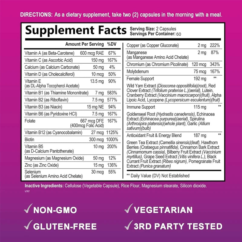 Women's Daily Multi Capsules - Daily Multivitamin To Support Energy and Immune Health