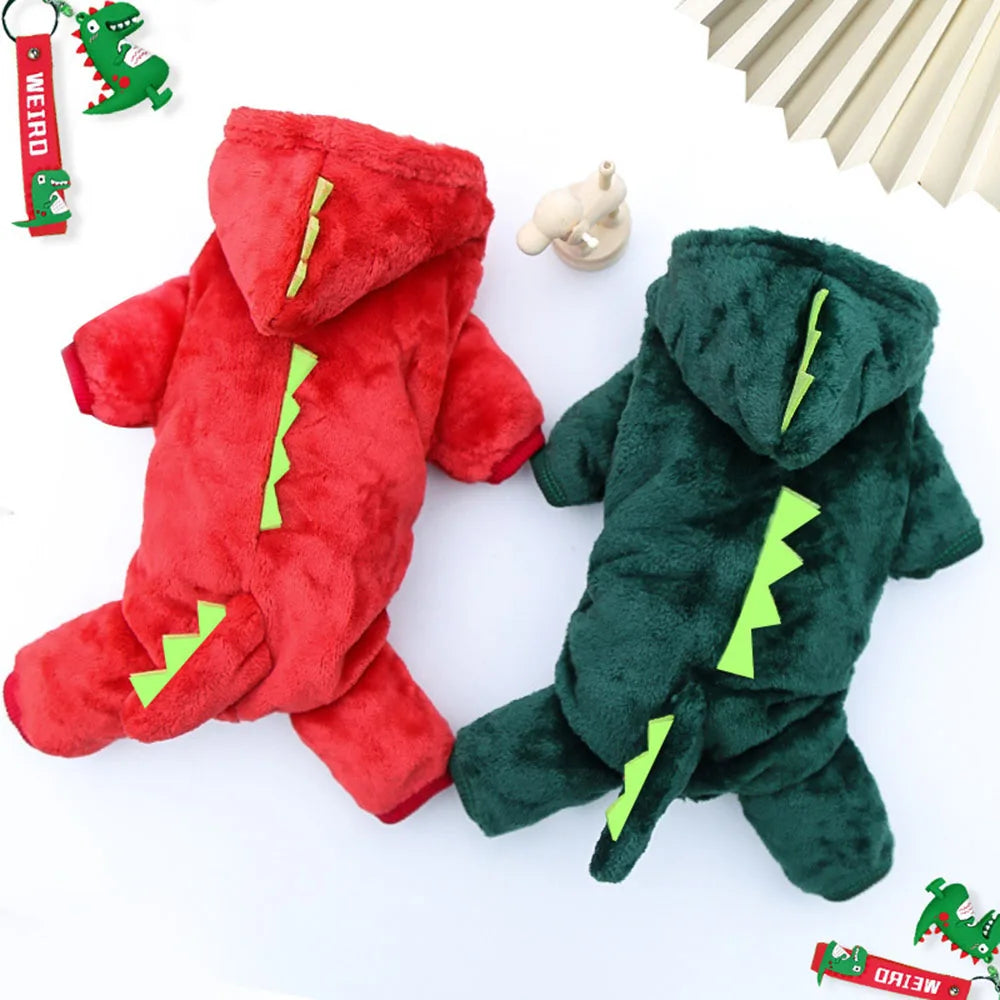 Dinosaur Pet Costume Cat and Dog Halloween Costume Cute Pet Dino Hoodie for Small Dogs Winter Warm Outfits Puppy Fleece Clothes