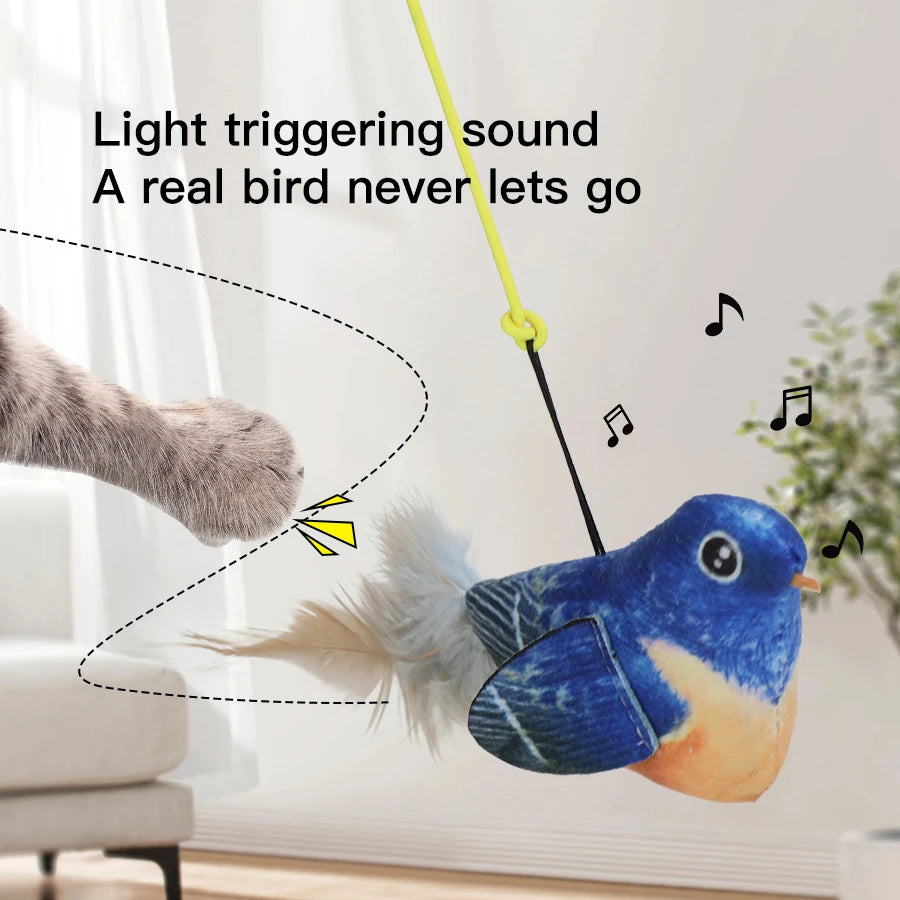 Random color Queaky Feathered Bird Cat Toy - Interactive Play and Chirp for Kittens, No Battery Needed, Ideal for Medium Breeds
