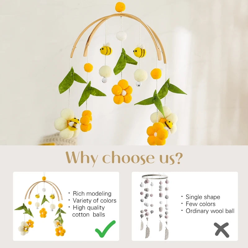 Baby Rattle Toys 0-12Months Newborn Wooden Crib Mobile Bee Toy Music Box Bed Bell Hanging Toy Holder Bracket Bed Bell Baby Gifts