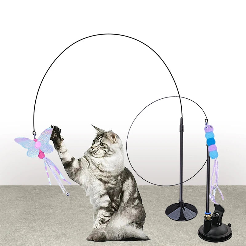 Powerful suction cup wire long rod plush cat stick cat toy self-exciting and relieving boredom and biting pet toy