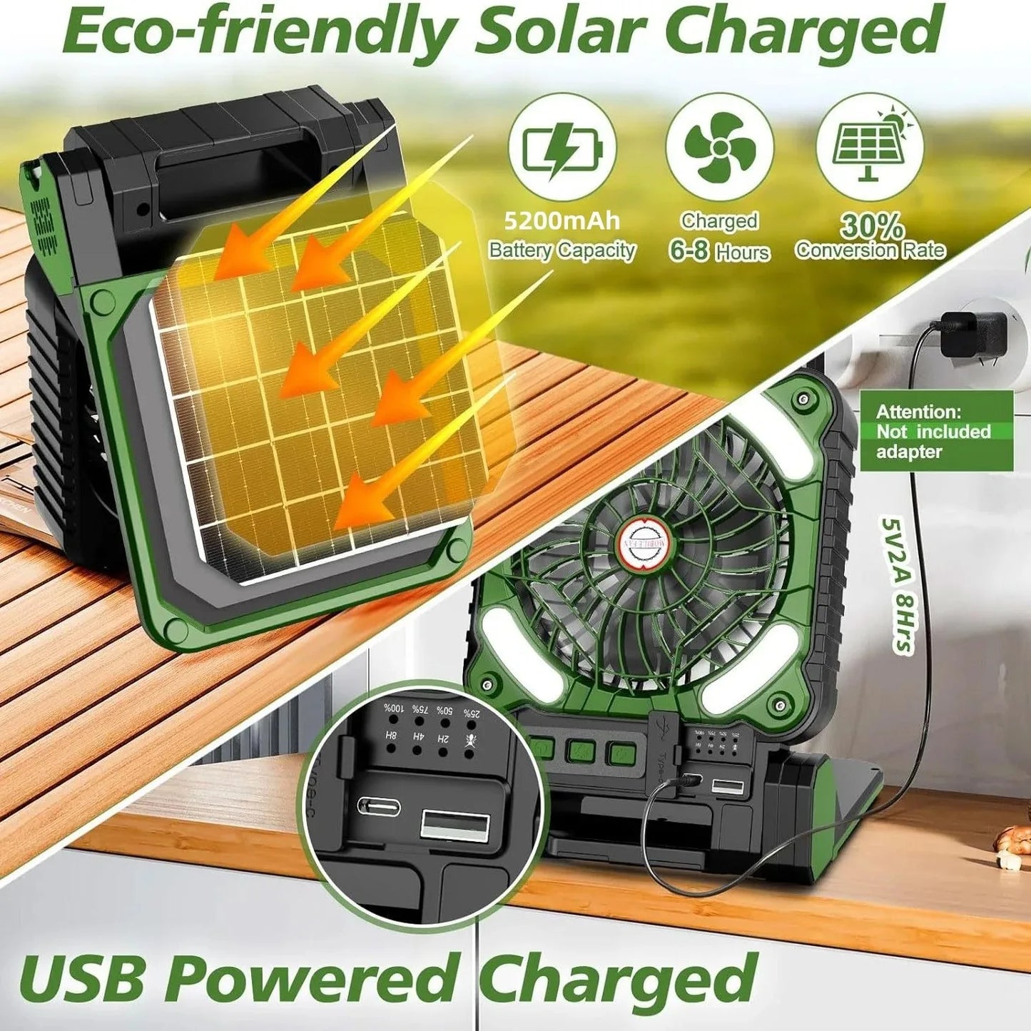 Portable Solar Fans 7800mAh LED Lantern Rechargeable Solar Powered Camping Fan 4 Speeds Powerful Wind 90° Folding Ventilador