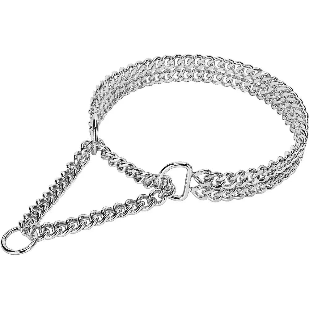 Double Row Gold Dog Chain Collar Stainless Steel Chew Proof 18K Training Pet Chains Collars for Medium Large Dogs