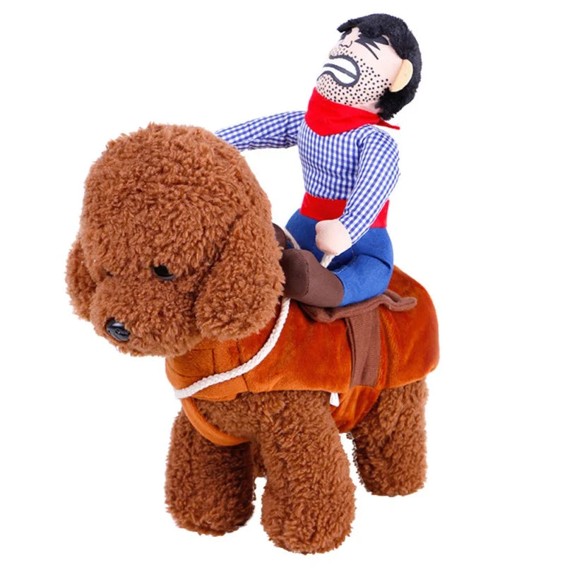 Dog Halloween Costume Cowboy Rider Costume for Small Medium Dogs Cats Funny Dog Clothes Party Suits for Holiday Christmas