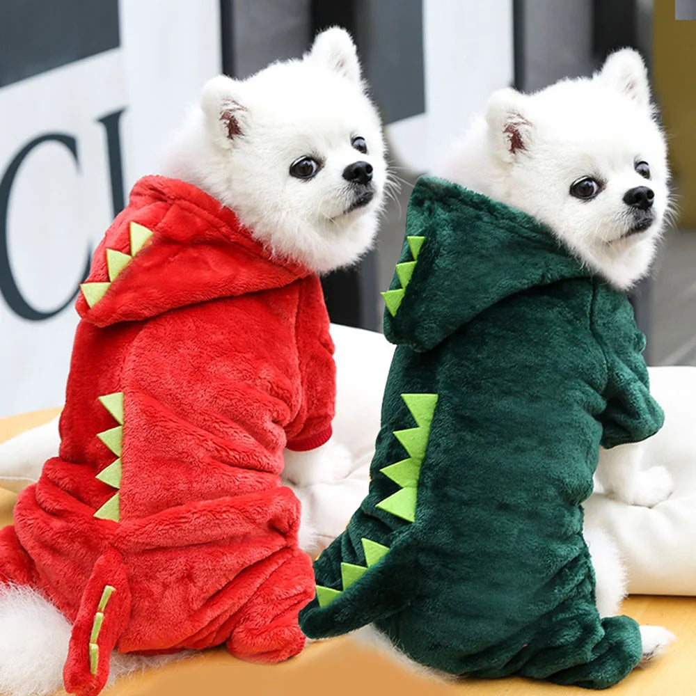 Dinosaur Pet Costume Cat and Dog Halloween Costume Cute Pet Dino Hoodie for Small Dogs Winter Warm Outfits Puppy Fleece Clothes