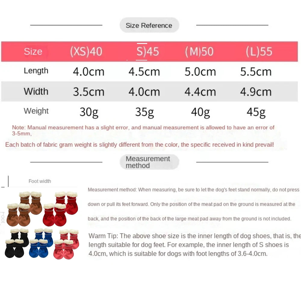 4pcs/set Durable Waterproof Winter Pet Dog Shoes Anti-slip Thick Pet Footwear Puppy Dogs Socks Booties