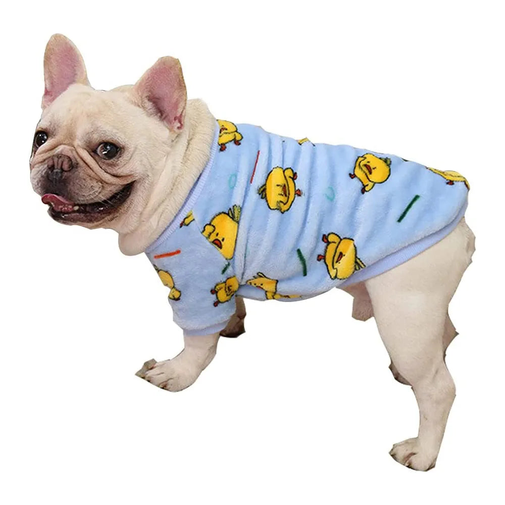 Warm Dog Clothes Cute Print Puppy Pet Clothing French Bulldog Hoodie Winter Dog Pajamas Sweater Coat for Small Medium Dogs Cats