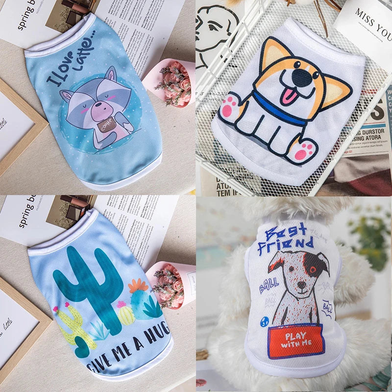 1 PC Lightweight Summer Vest for Pets Chihauhua XS-XXL Big Dogs Clothing Ice Felt Overall Cartoon No Fading Pet Cat Overalls