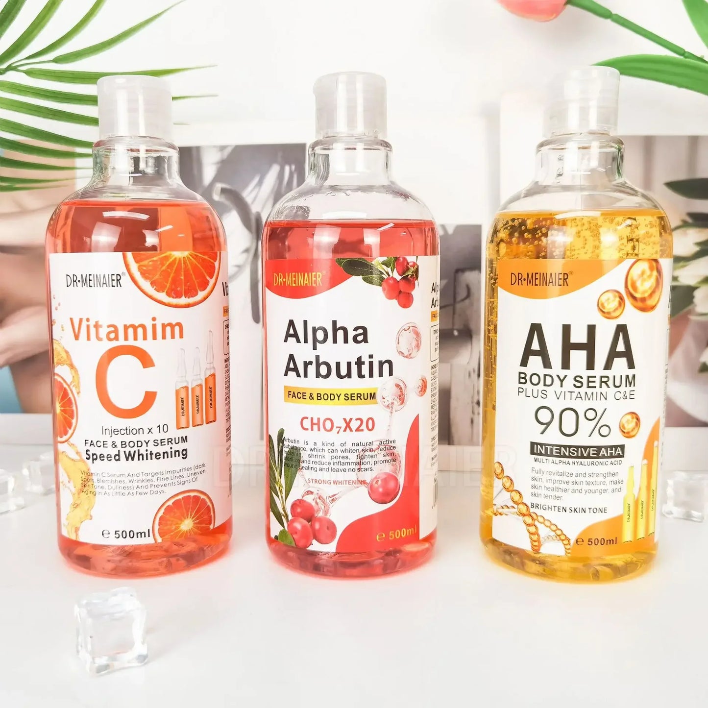 500ML Vitamin C AHA HYALURONIC& NICOTINAMIDE Face Serum Moisturizing Lightening Body Cream Honey&Almonds