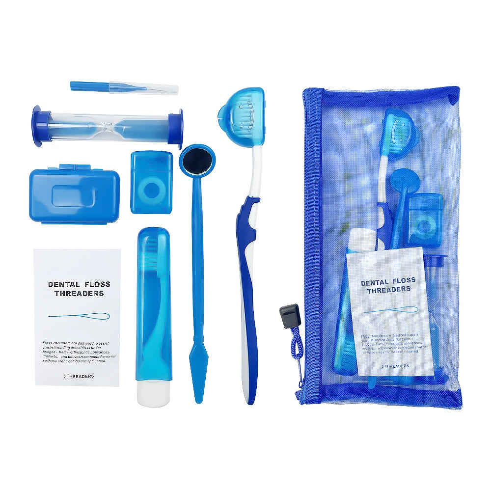 8Pcs/set Orthodontic Dental Care Brush Kit Teeth Cleaning Braces Toothbrush with Interdental Brush Floss Thread Wax Travel Kit