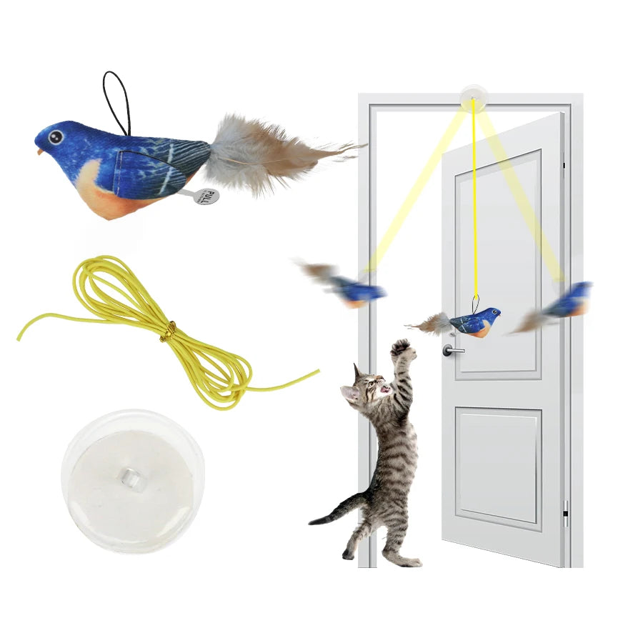 Random color Queaky Feathered Bird Cat Toy - Interactive Play and Chirp for Kittens, No Battery Needed, Ideal for Medium Breeds