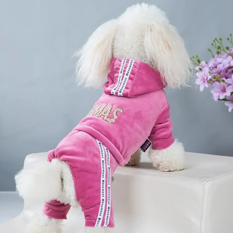Luxury Velvet Dog Clothes,Dog Jumpsuit,Small Medium Dogs,Yorkie Puppy Costume,Hooded Coat,Tracksuit Overalls,Autumn,Winter