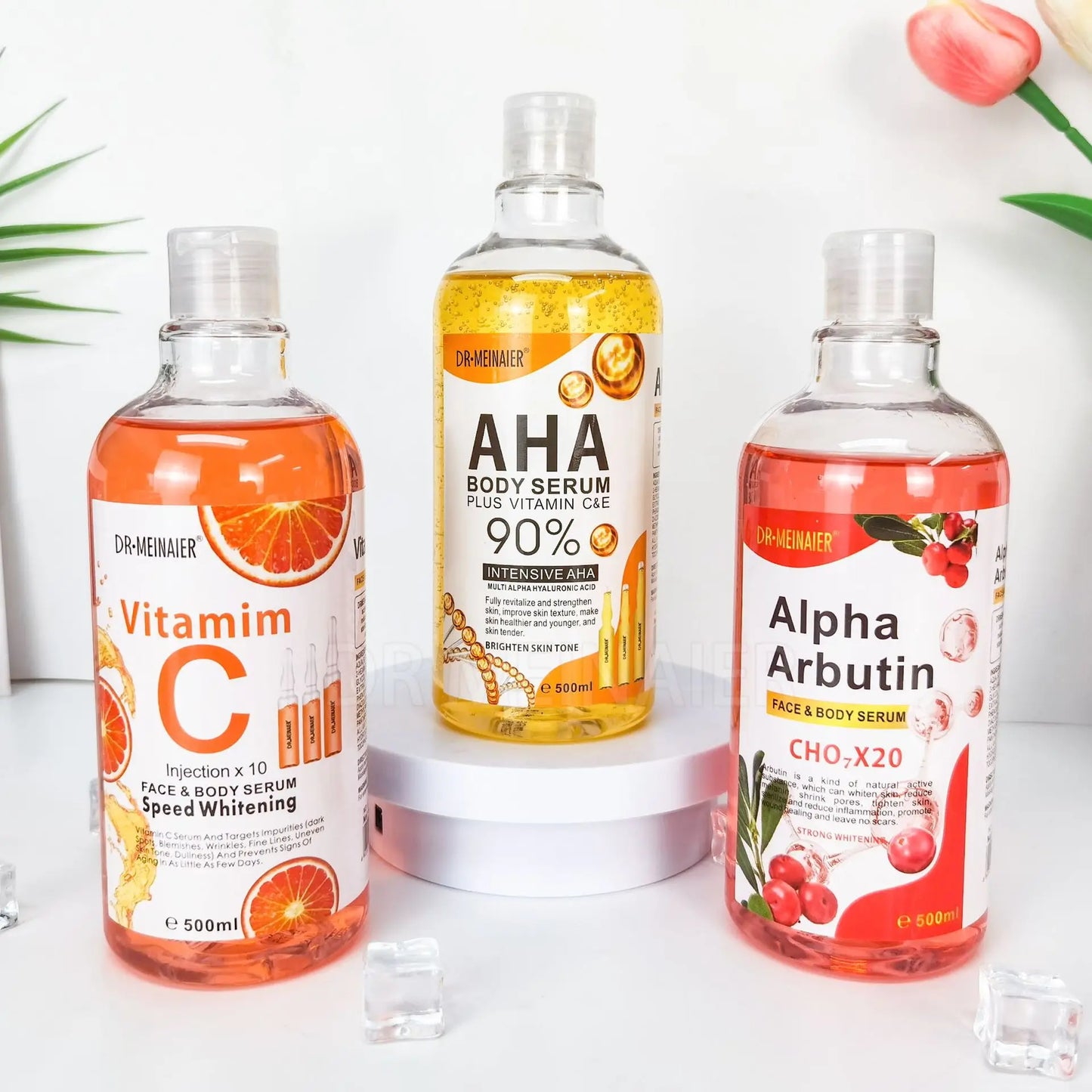 500ML Vitamin C AHA HYALURONIC& NICOTINAMIDE Face Serum Moisturizing Lightening Body Cream Honey&Almonds