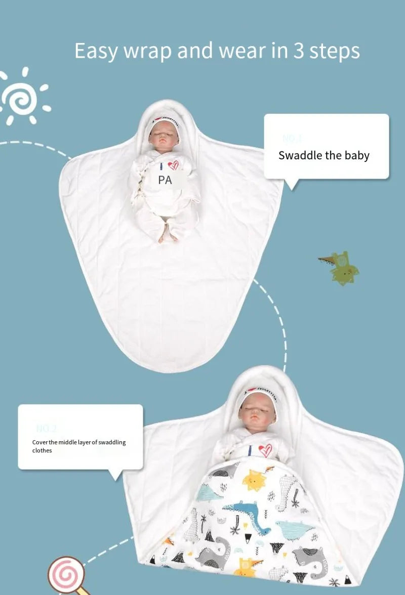 Newborn Baby Swaddle Wrap Adjustable Newborn Hat Set Anti-kick Swaddle Warm Soft BlanketSuitable for Babies Aged 0-3 Months
