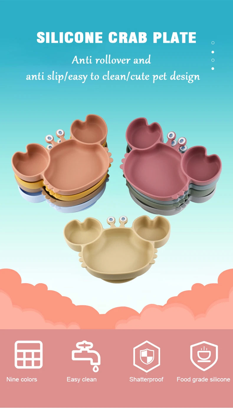 Food Grade Silicone Meal Plate Cartoon Toddler Plates Independent Feeding Training Anti-Drop Complementary Food Bowl Baby Stuff