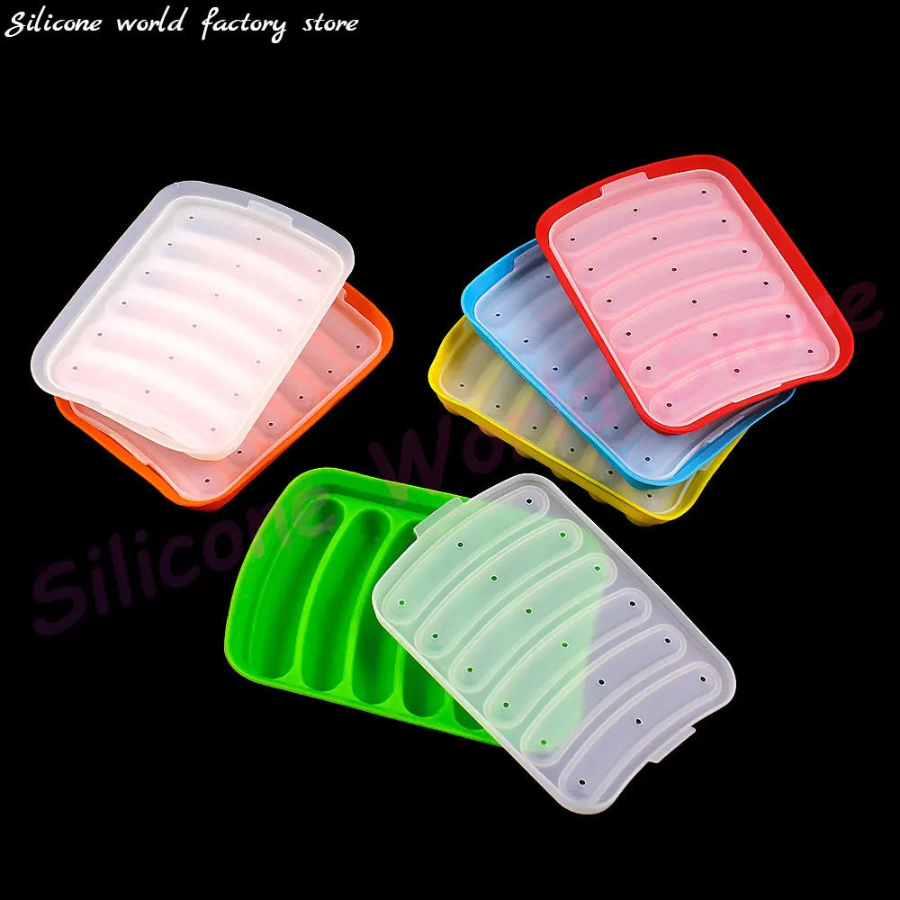 Silicone World DIY Silicone Sausage Molds With Lid Baby Complementary Food Baked and Steamed Ham Hot Dog Making Mold Baking Tool