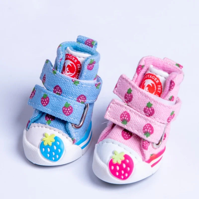 Pet Dog Canvas Shoes for Small Dogs Cute Stawberry Pattern Dog Shoes Anti-Slip Puppy Boots Breathable Cat Sneakers Pet Supplies