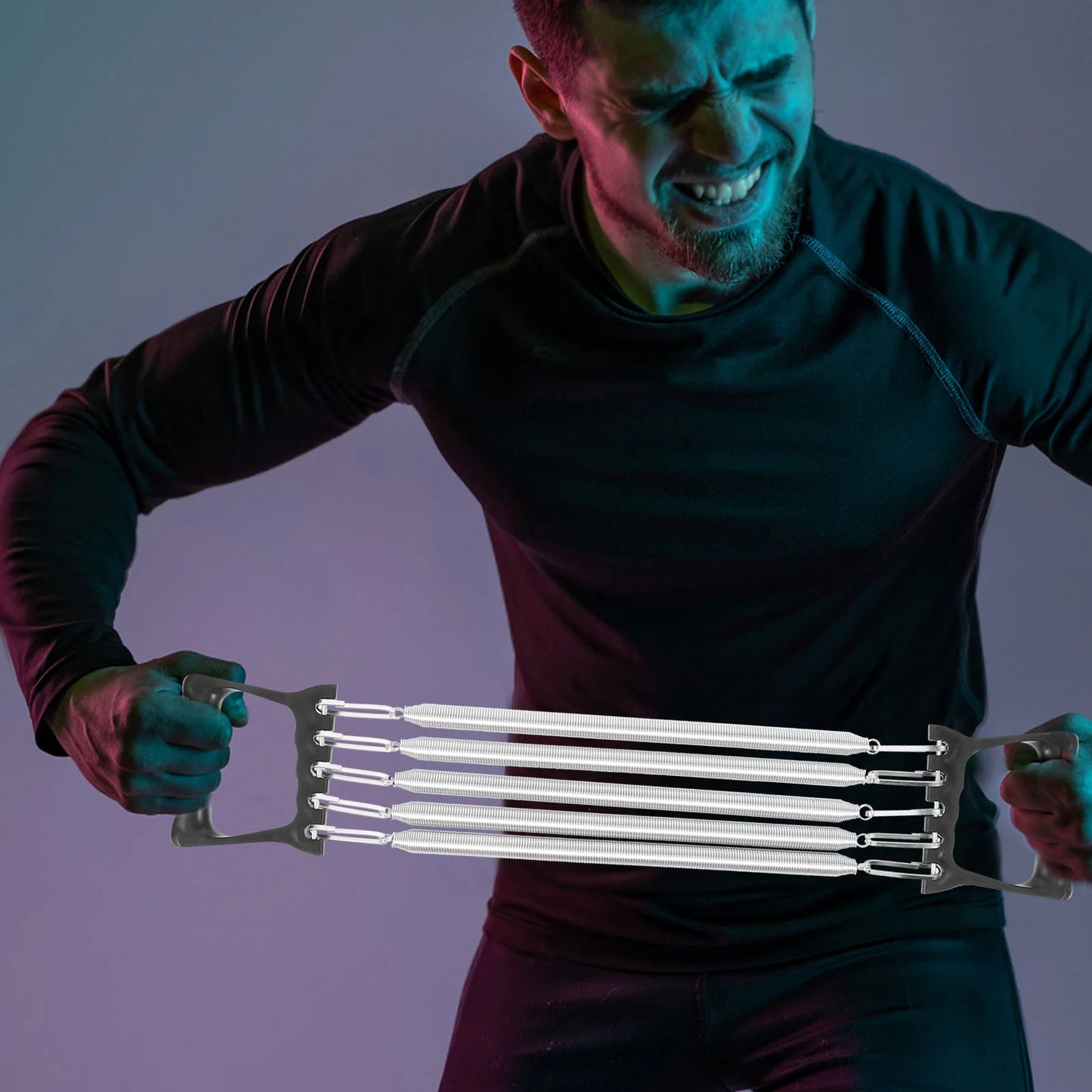 5Pcs Plastic Handle Spring Puller Chest Expander Adjustable Grip Strength Trainer Fitness Supplies Resistance Bands Workout