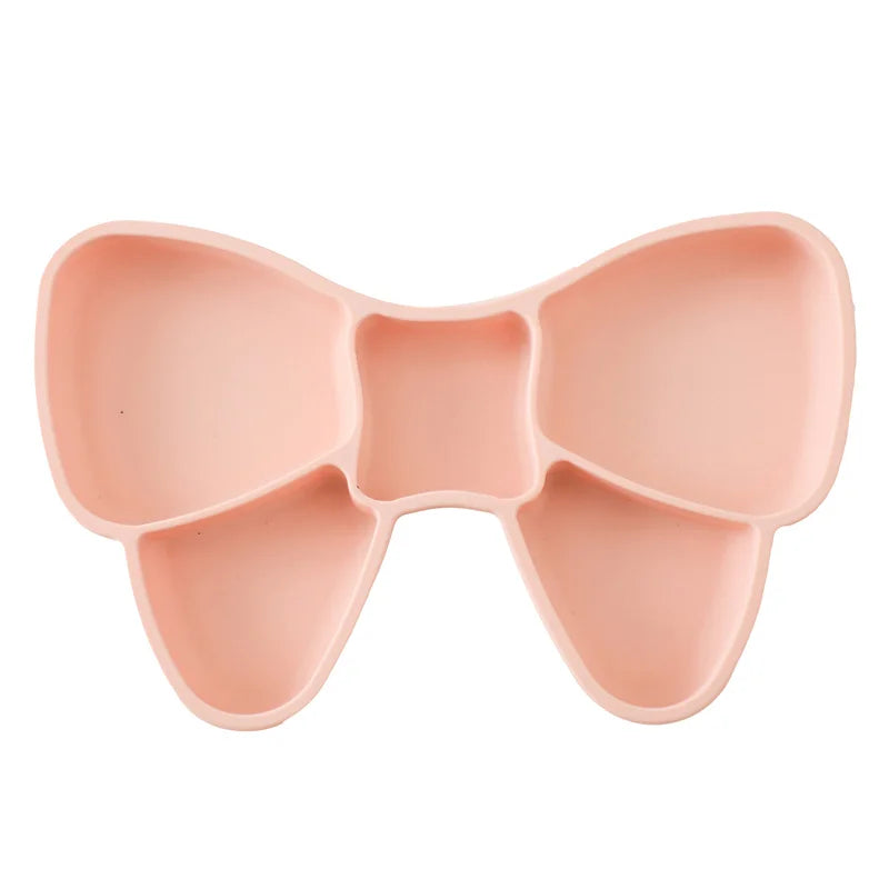 Baby Tableware Set BPA Free Silicone Bow Dish Tie Bowl Fork Food Plate Stainless Spoon Non-slip Tableware Newborn Feeding Tool