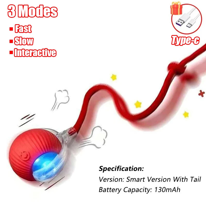 Upgraded Cat Interactive Ball Toys Infrared Automatic Rolling Ball Tail Rechargeable Smart Pet Toy Cat Training Imitate Mouse