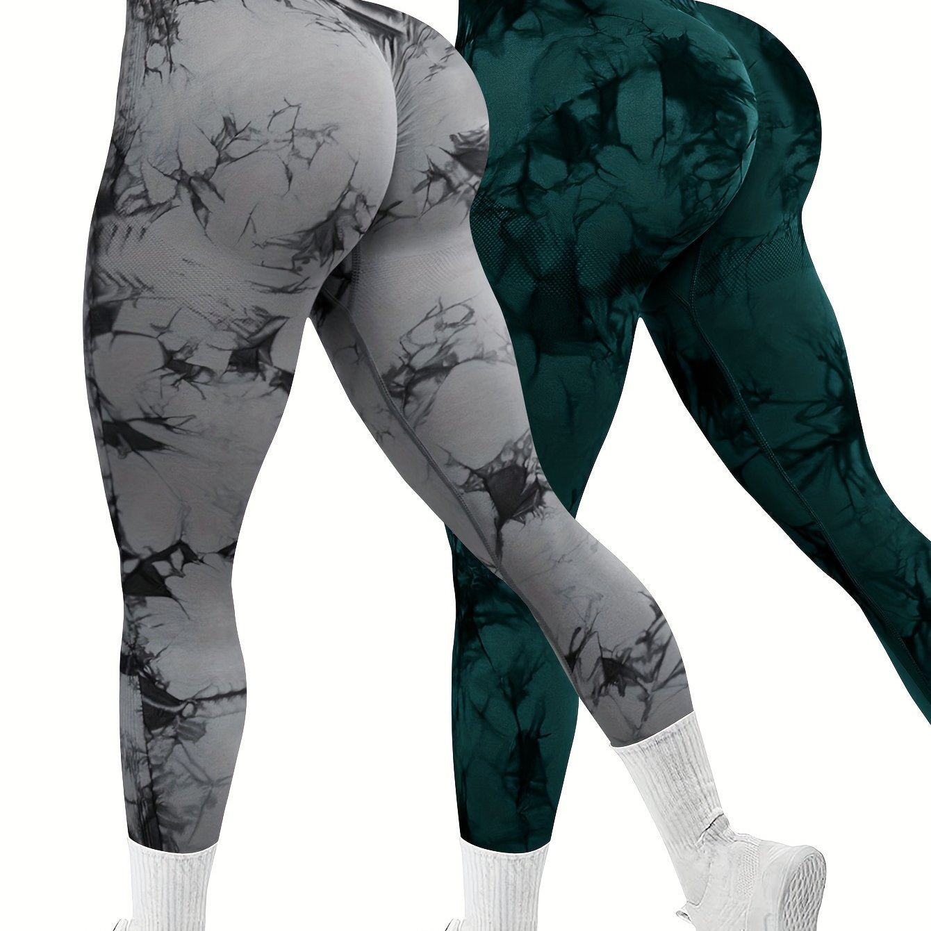 2-Pack Seamless High Stretch Women's Tie-Dye Sports Leggings, Athletic Workout Pants, Comfort Fit Activewear for Gym & Home Exercise