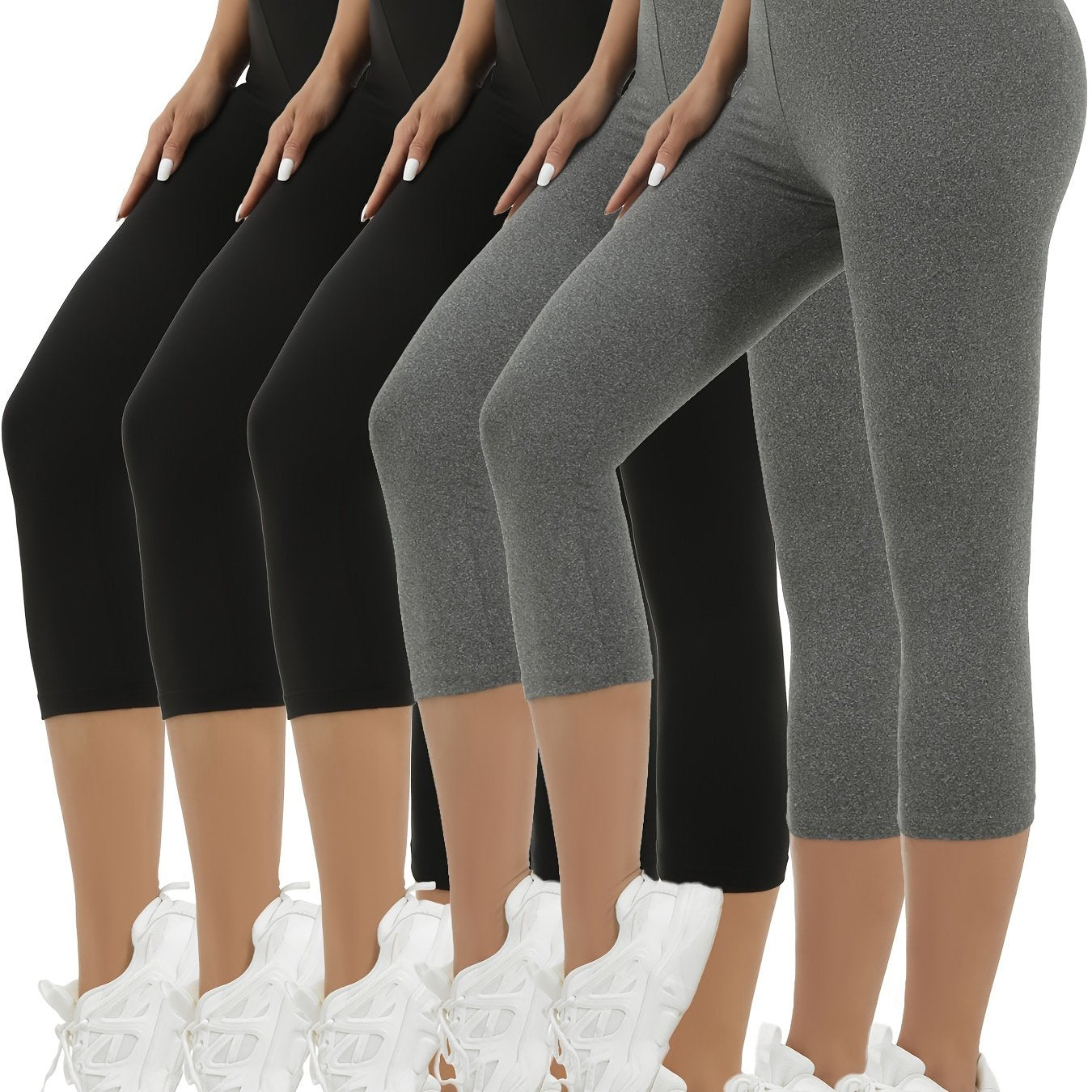 5-Pack Womens Capri Leggings - Ultra-Stretchy, Silky Smooth, Opaque Fabric for Maximum Comfort - Ideal for Fitness, Exercise, Running, Yoga, and Active Lifestyle with Endless Outfit Options