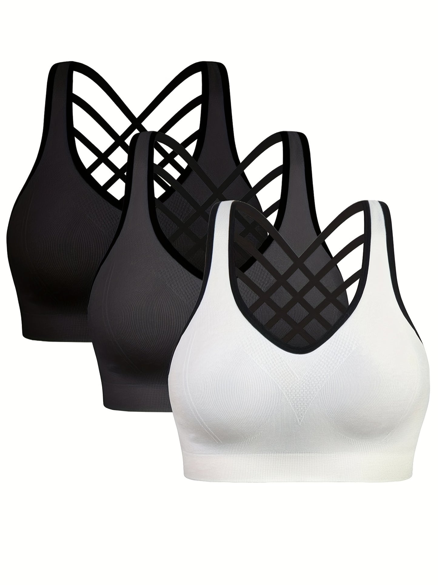 3pcs Women'S Sports Bra Set - Short, Removable Padding, Light Support, Cross Strap Design for Yoga & Exercise, Pink, White, and Blue Options, Yoga Apparel | Stylish Sports Bra | Comfortable Fit, Sports Bra Set