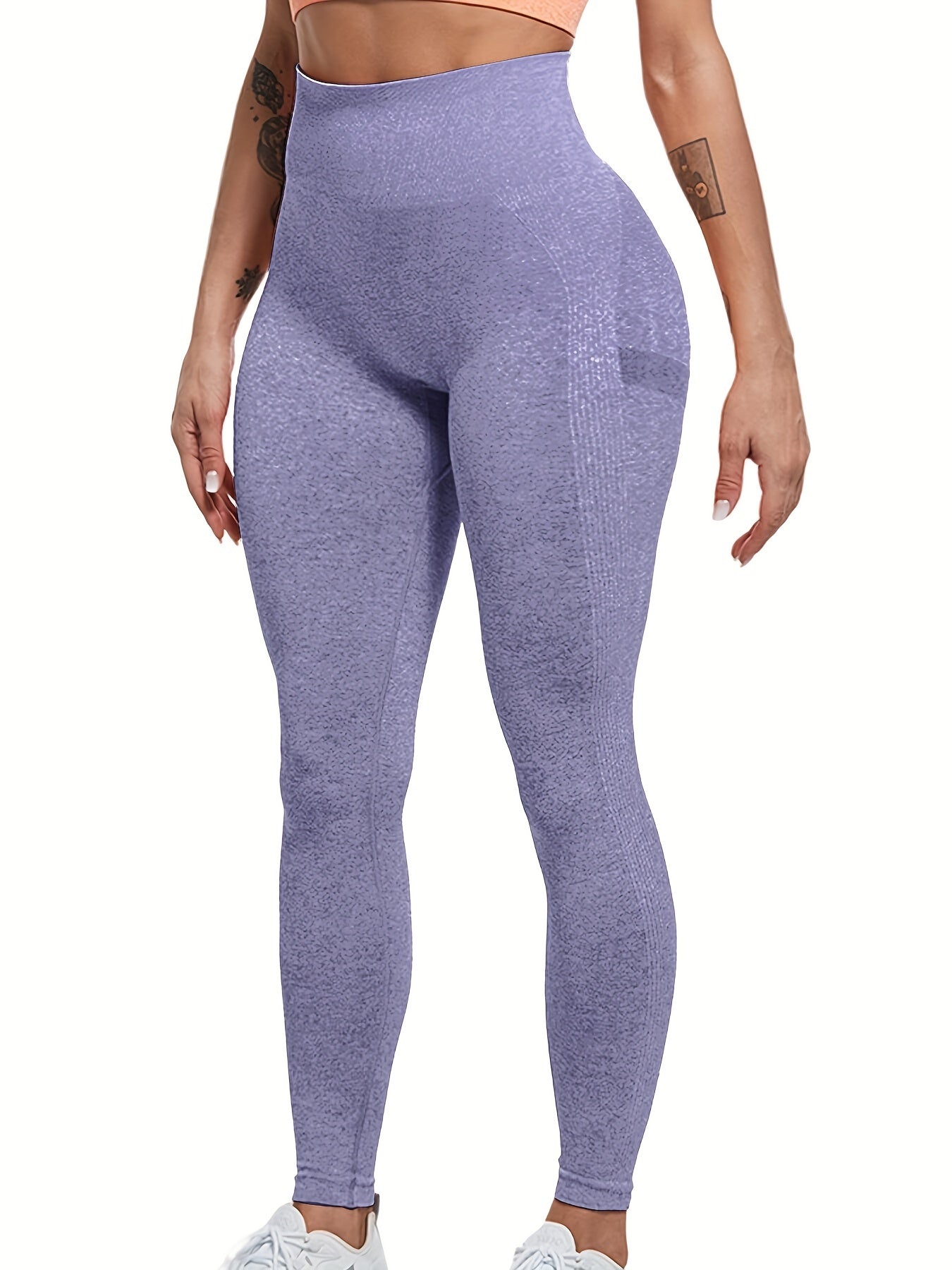 Seamless High Waist Stretchy Sports Tight Pants, Solid Slimming Yoga Fitness Workout Gym Exercise Leggings, Women's Activewear