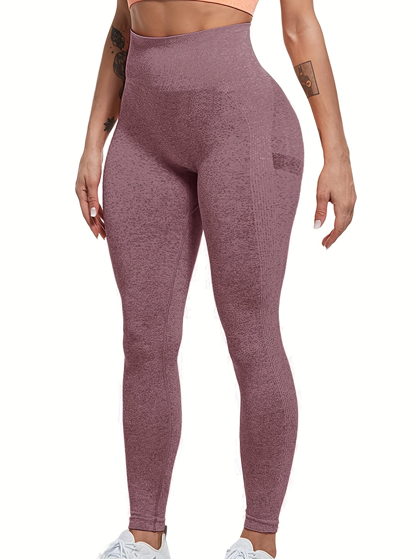 Seamless High Waist Stretchy Sports Tight Pants, Solid Slimming Yoga Fitness Workout Gym Exercise Leggings, Women's Activewear