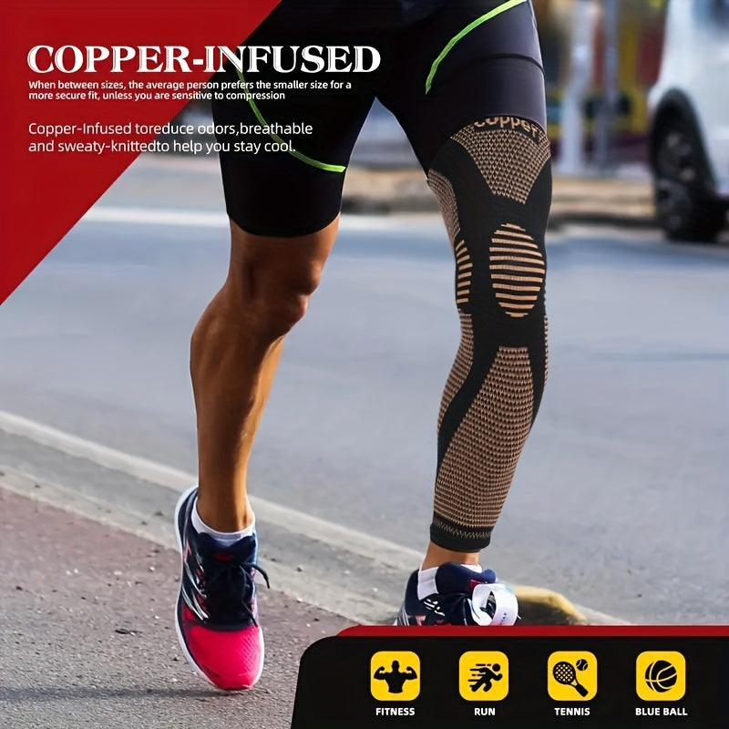 2pcs Extended Copper Ion Fiber Knitted Knee Pad, Copper Fiber Four Sided Elastic Nylon Knee Pads, Thickened For Warmth, Breathable Sports Knee Support For Running, Work Out, Gym, Hiking, Athletic Fitness & Exercise
