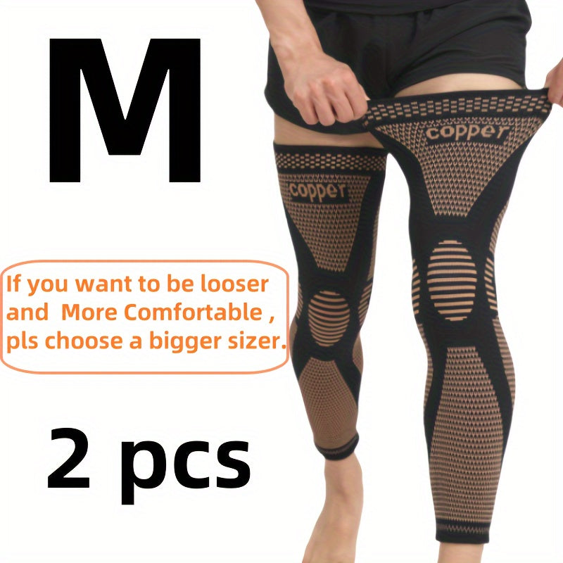 2pcs Extended Copper Ion Fiber Knitted Knee Pad, Copper Fiber Four Sided Elastic Nylon Knee Pads, Thickened For Warmth, Breathable Sports Knee Support For Running, Work Out, Gym, Hiking, Athletic Fitness & Exercise