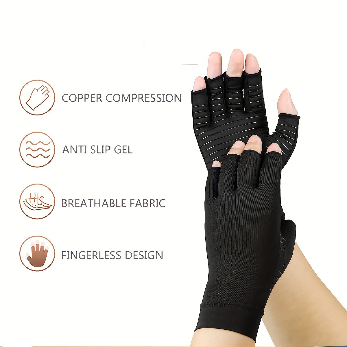 Copper Compression Half Finger Gloves for Hand Support - Cycling, Biking, Driving, Exercise, Training & Fitness