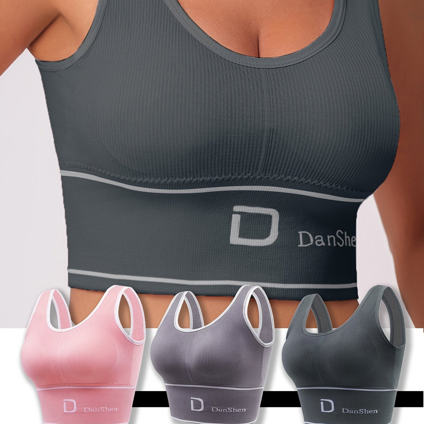 3-piece Set, No Steel Ring Stretch Exercise Fitness Bra, Spring And Autumn Style Running Casual Gym Yoga Underwear