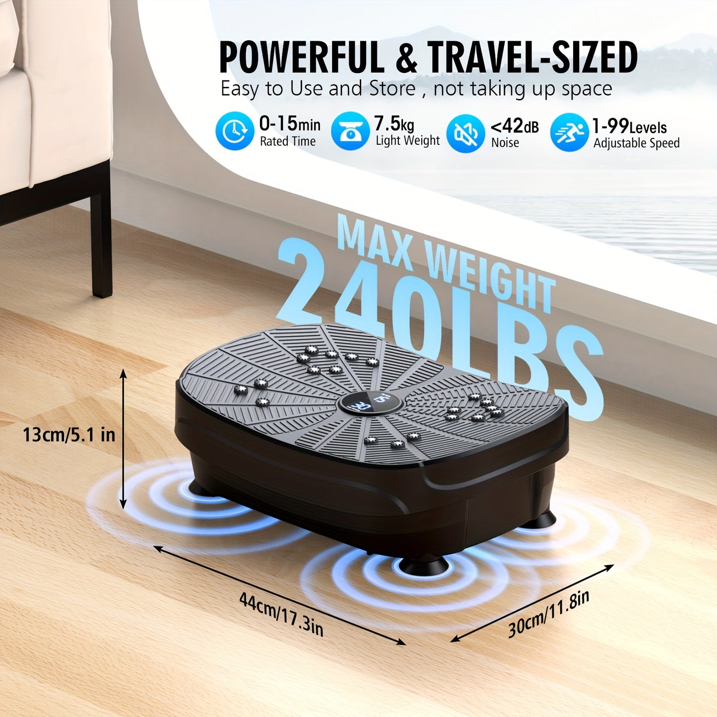 Vibration Plate Exercise Machine, Portable Full Body Vibration Platform, 9 Preset Mode & Auto Mode Fitness Board for Weight Loss Shaping, with Resistance Bands, 99 Levels