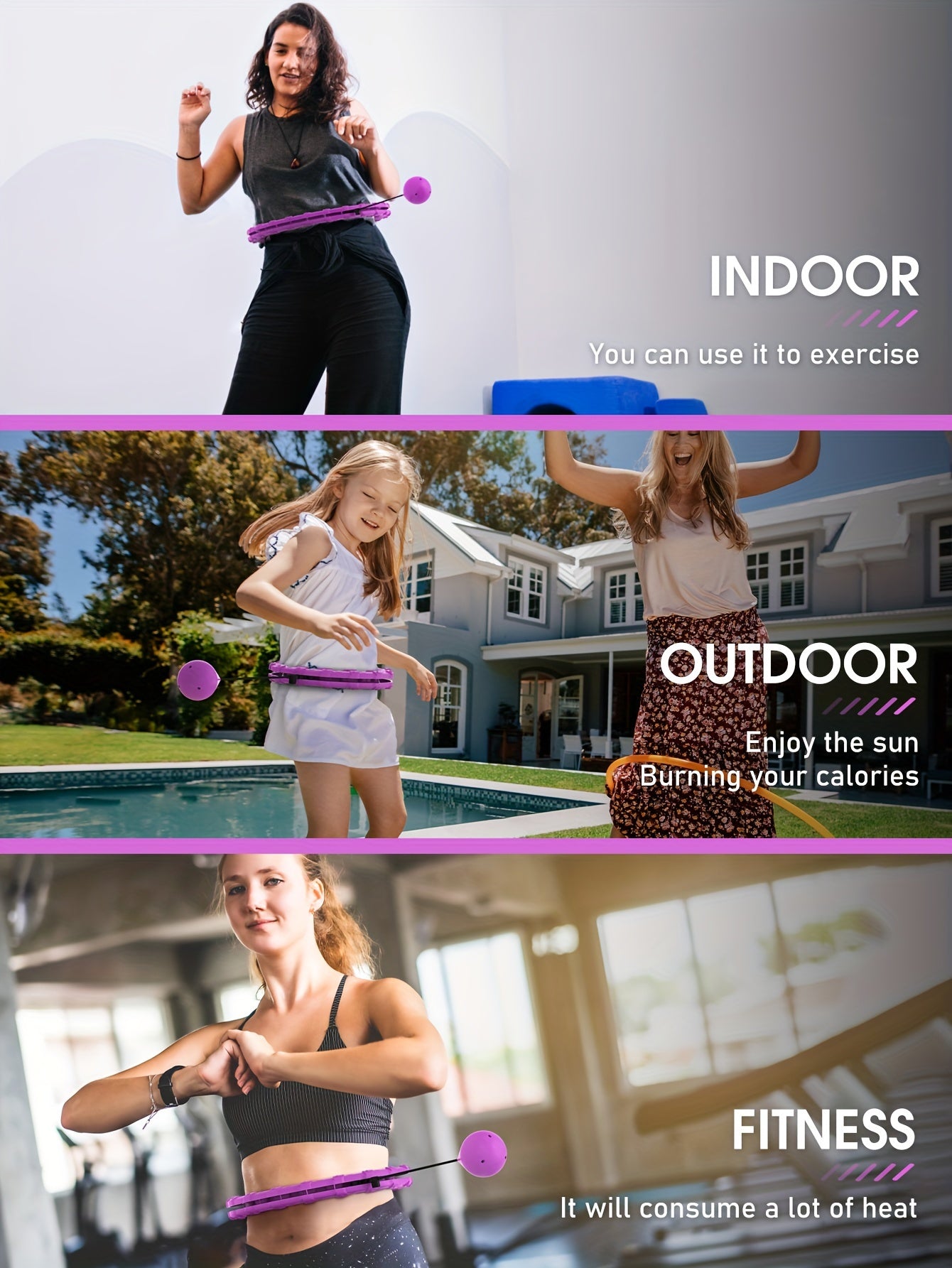 JKSHMYT 1pc Detachable 24 Sections Fitness Hoop With Solid Ball, 46In/117cm Outdoor Pilates Exercise Ring, Workout Equipment For Weight Loss