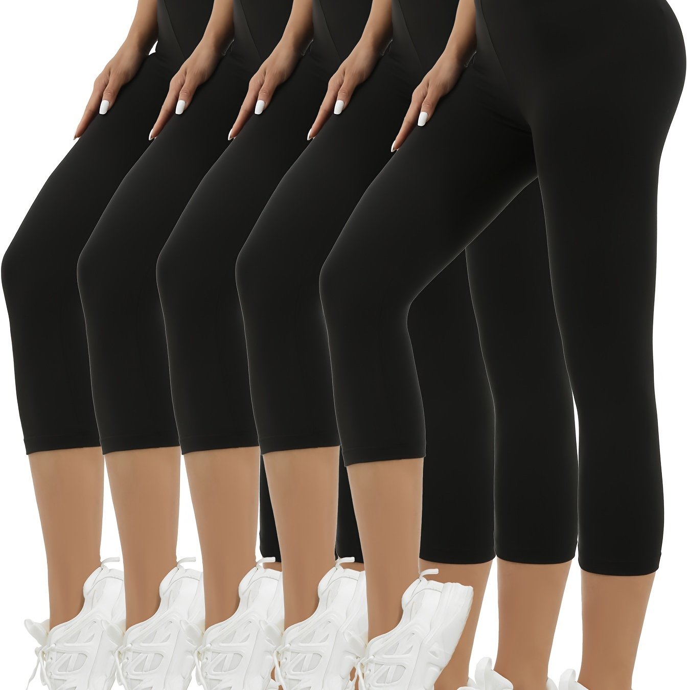 5-Pack Womens Capri Leggings - Ultra-Stretchy, Silky Smooth, Opaque Fabric for Maximum Comfort - Ideal for Fitness, Exercise, Running, Yoga, and Active Lifestyle with Endless Outfit Options