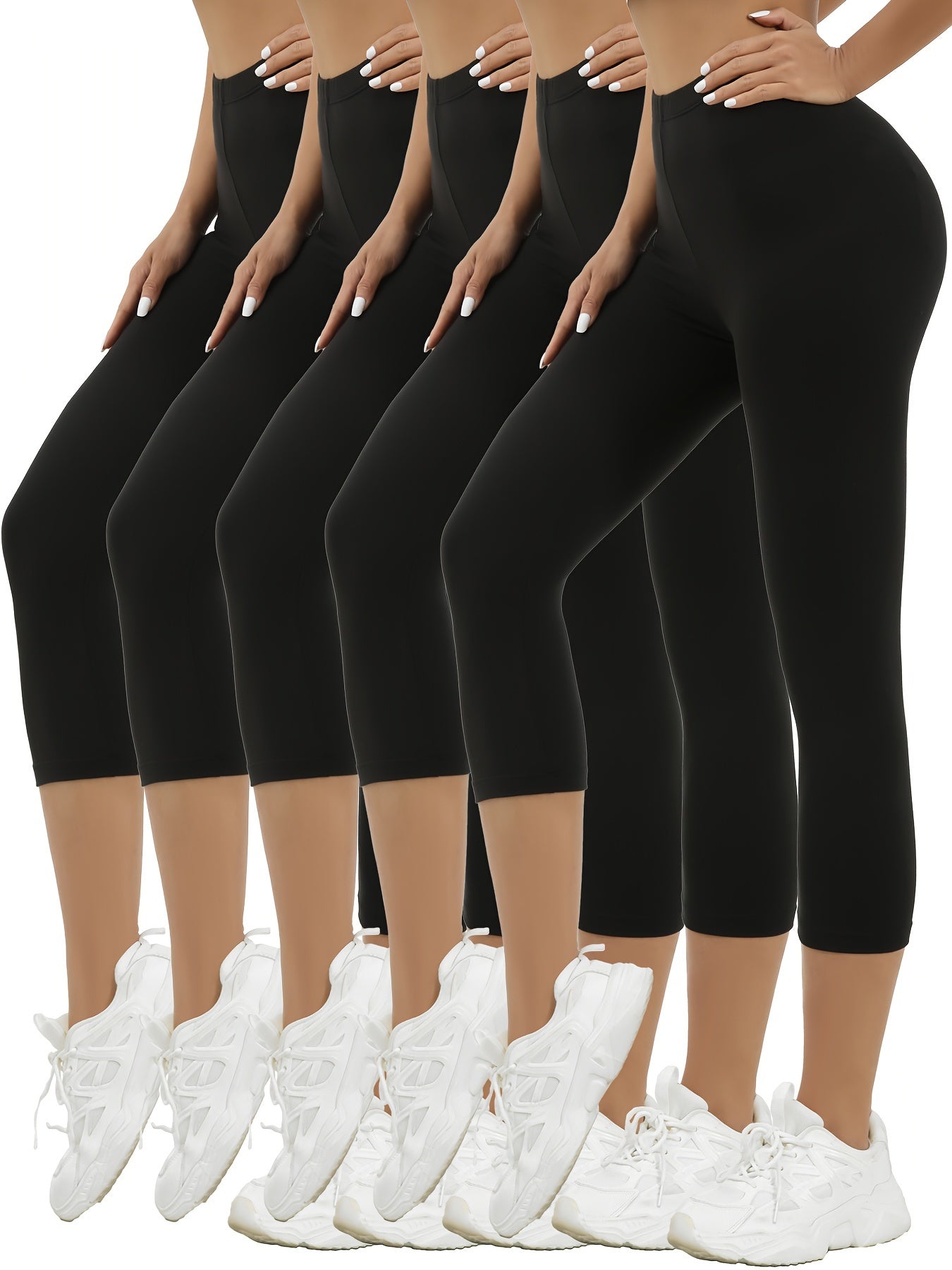 5-Pack Womens Capri Leggings - Ultra-Stretchy, Silky Smooth, Opaque Fabric for Maximum Comfort - Ideal for Fitness, Exercise, Running, Yoga, and Active Lifestyle with Endless Outfit Options