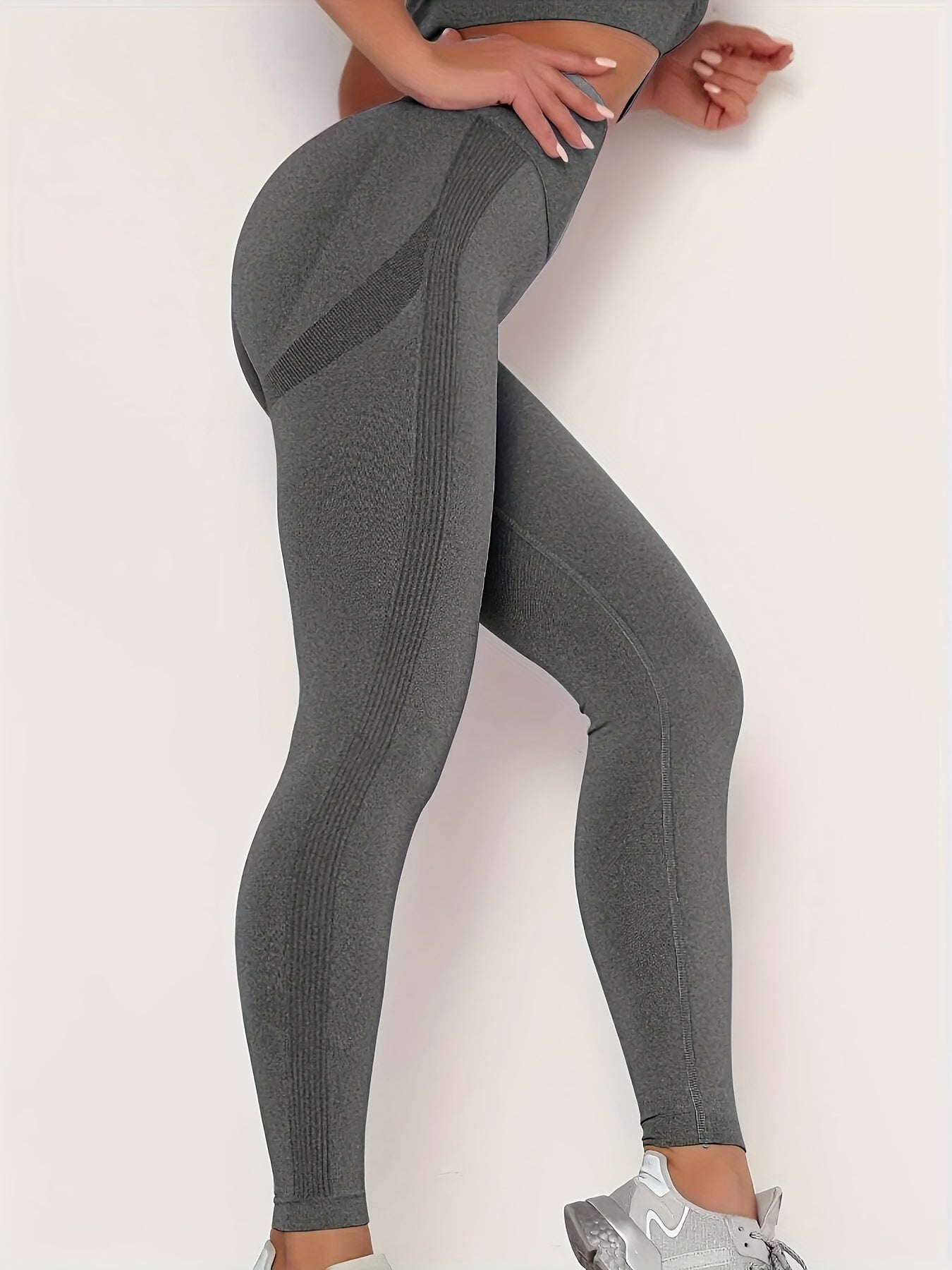 Seamless High Waist Stretchy Sports Tight Pants, Solid Slimming Yoga Fitness Workout Gym Exercise Leggings, Women's Activewear