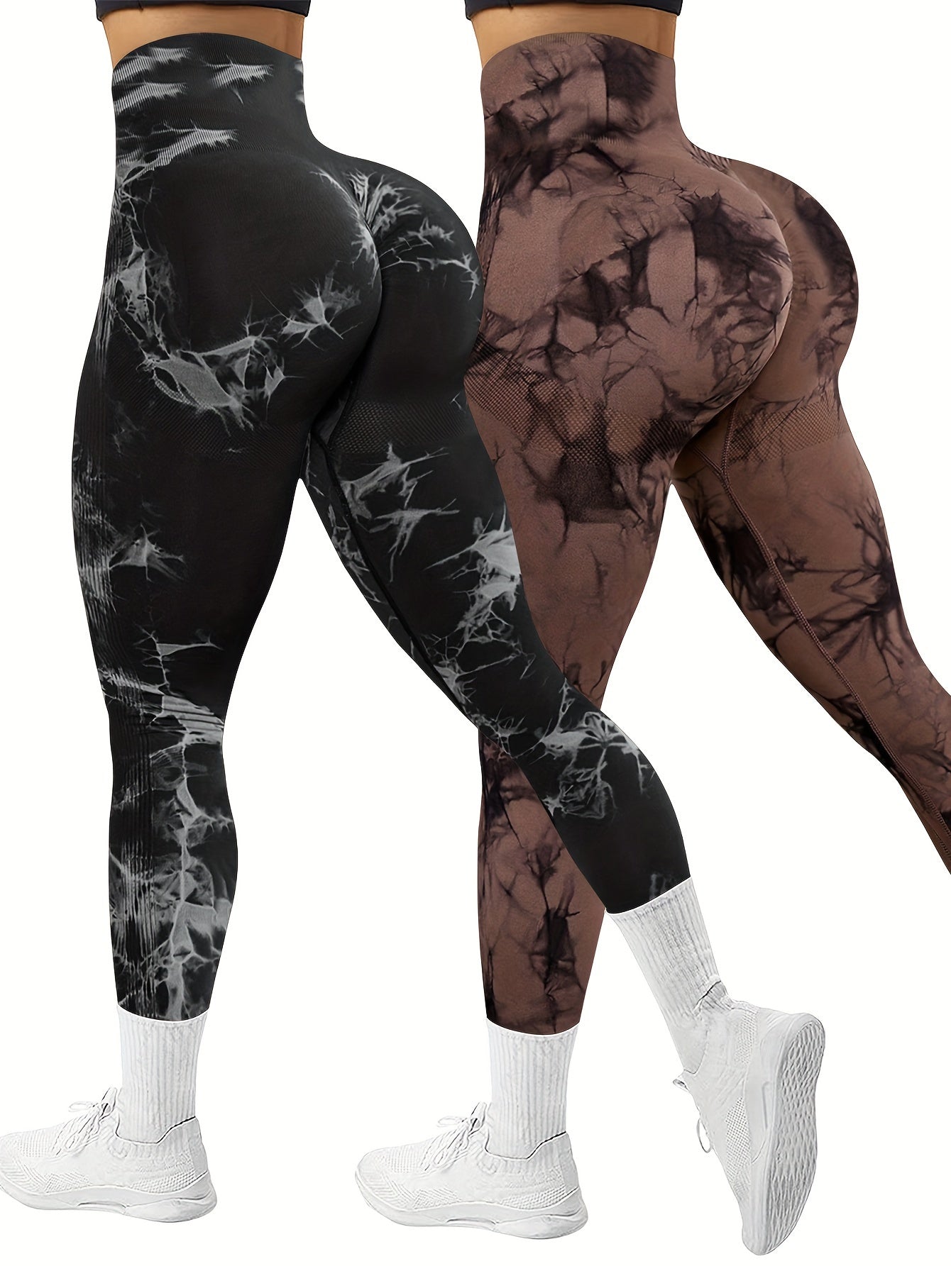 2-Pack Seamless High Stretch Women's Tie-Dye Sports Leggings, Athletic Workout Pants, Comfort Fit Activewear for Gym & Home Exercise