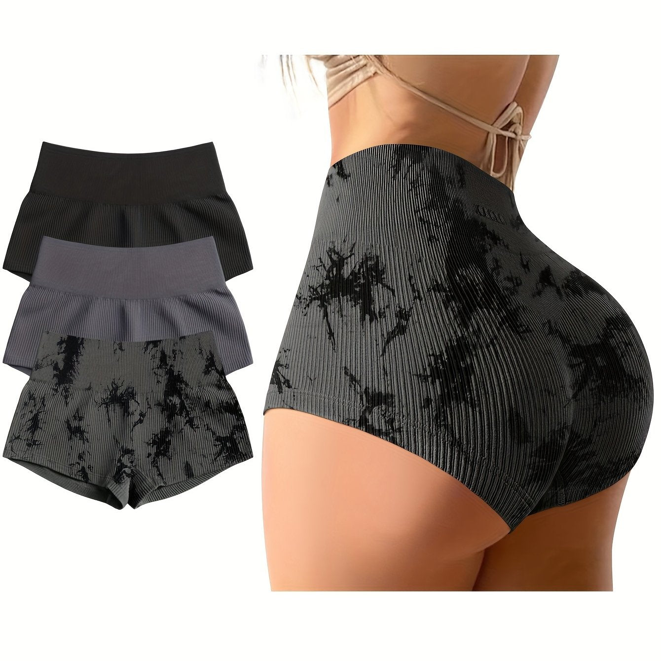 OQQ Women 3 Piece Yoga Shorts Sexy High Waist Booty Stretch Workout Exercise Hot Shorts