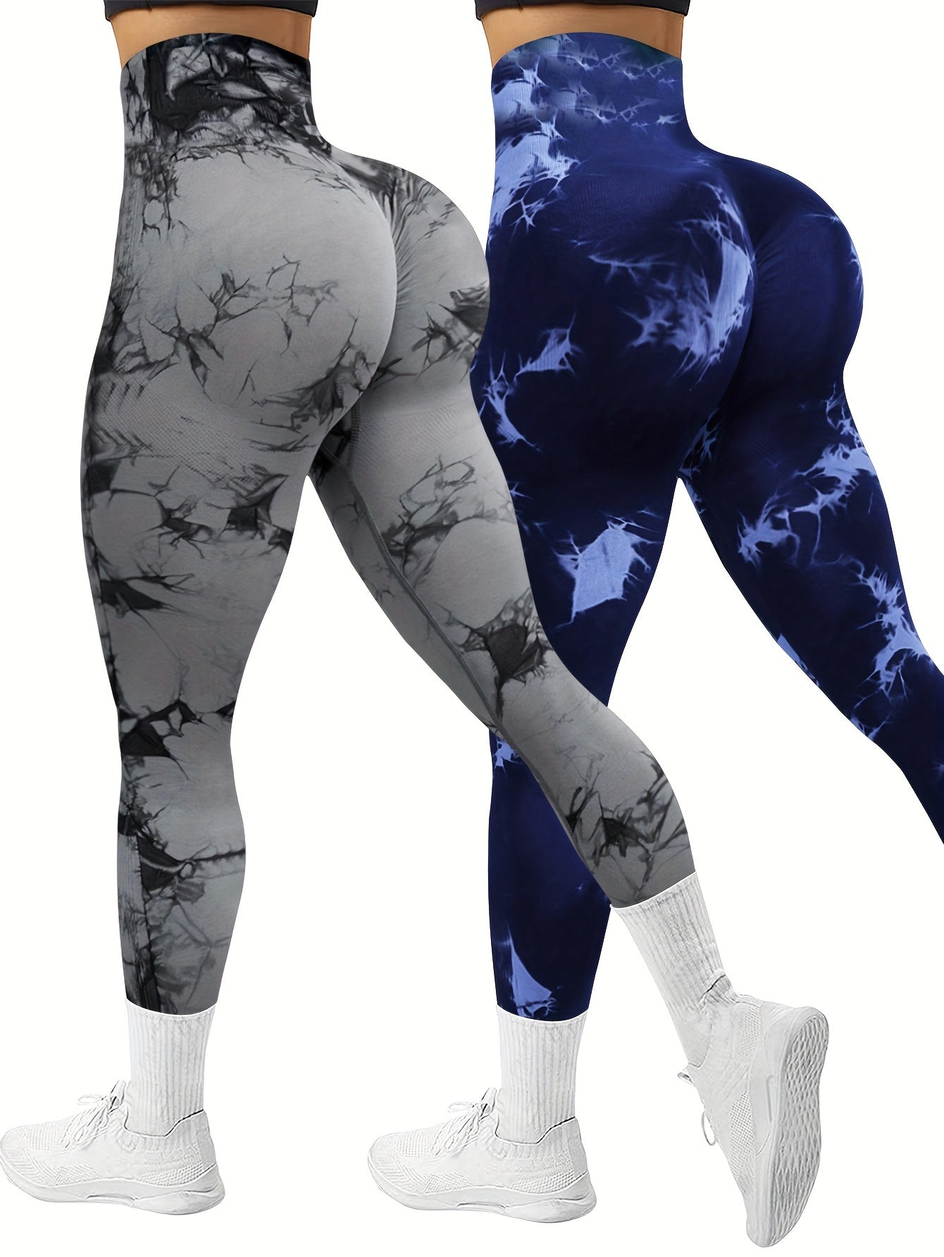 2-Pack Seamless High Stretch Women's Tie-Dye Sports Leggings, Athletic Workout Pants, Comfort Fit Activewear for Gym & Home Exercise