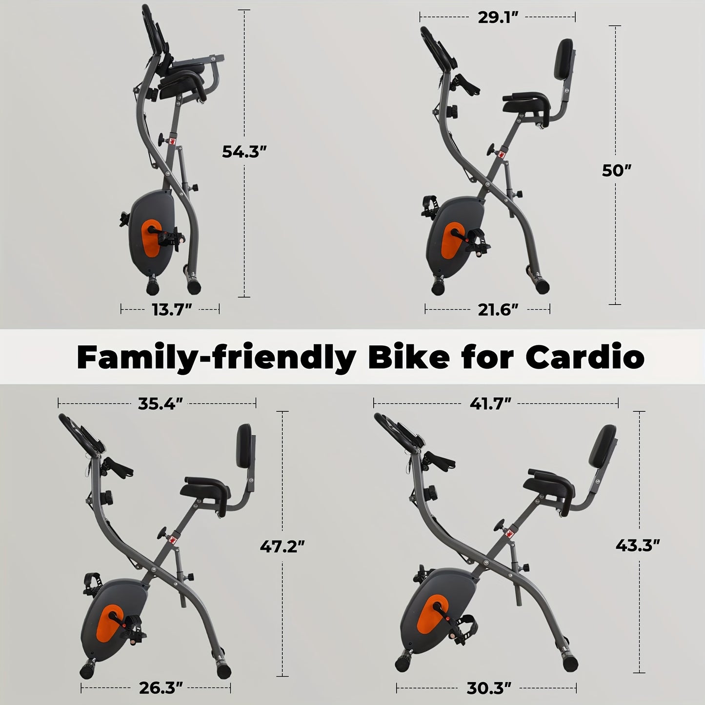 Folding Exercise Bike, Stationary Exercise Bike With Support Back Pad And Phone/Tablet Holder, Arm Resistance Band Pulse Sensor, LCD Monitor For Home Workout